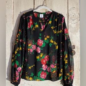 Cabi black floral blouse